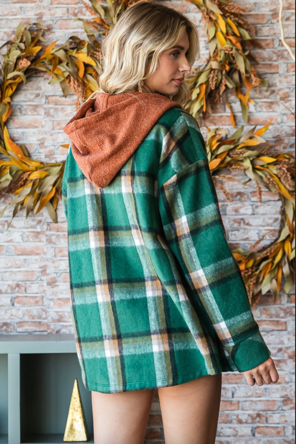 Flannel Shacket with Drawstring Hood