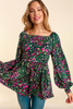 Square Neck Long Sleeve Floral Babydoll