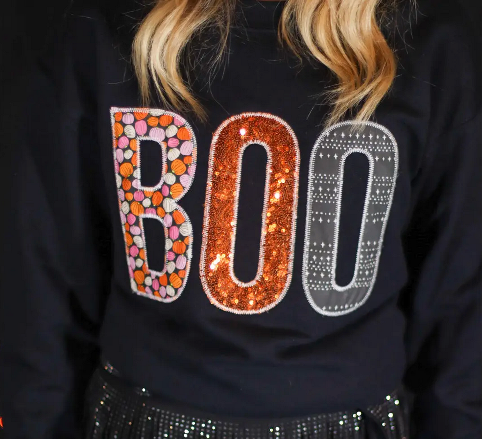 Boo Sequin Handmade Design Crew Sweatshirt