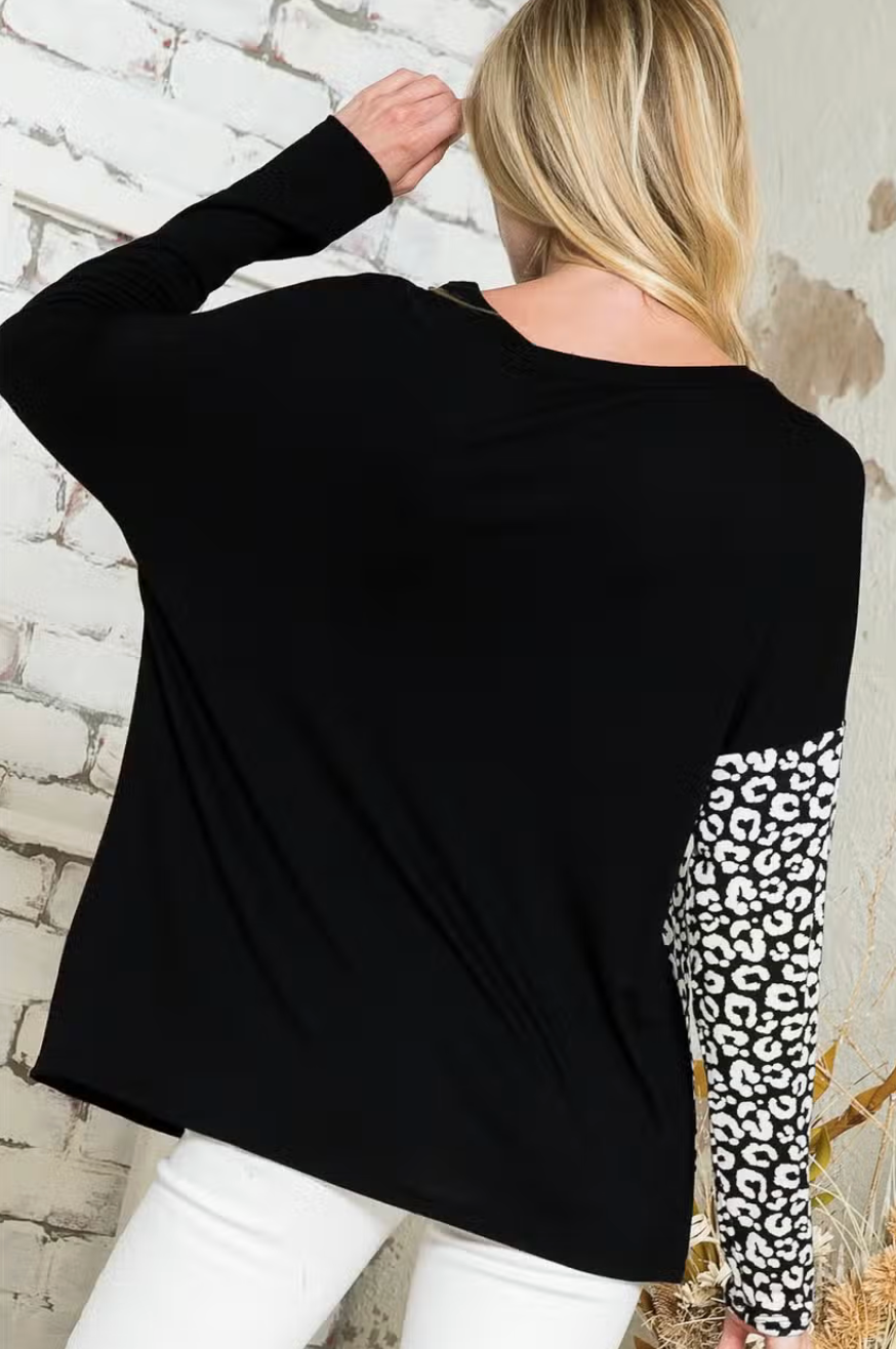 Long Sleeve Cheetah Colorblock Top