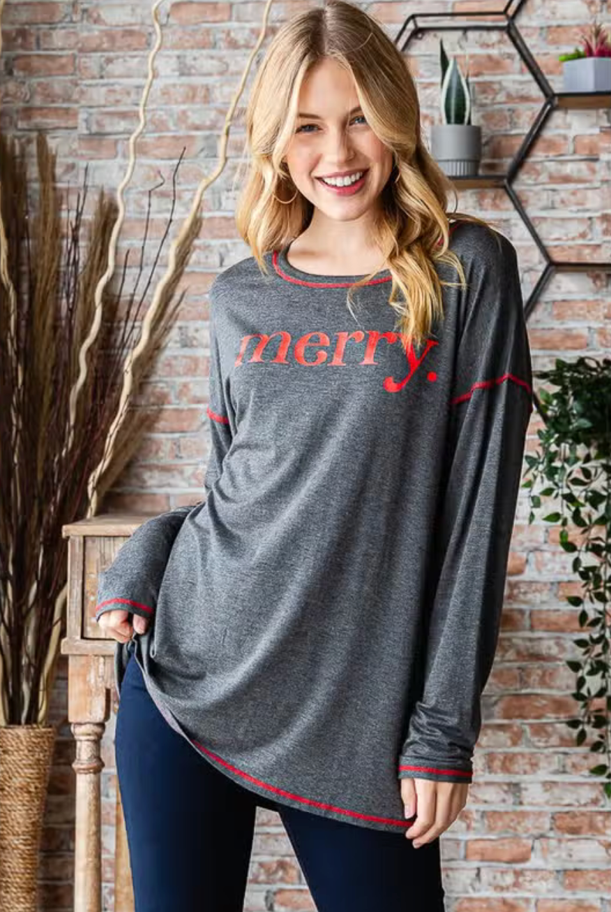 Charcoal Long Sleeve "Merry" Top