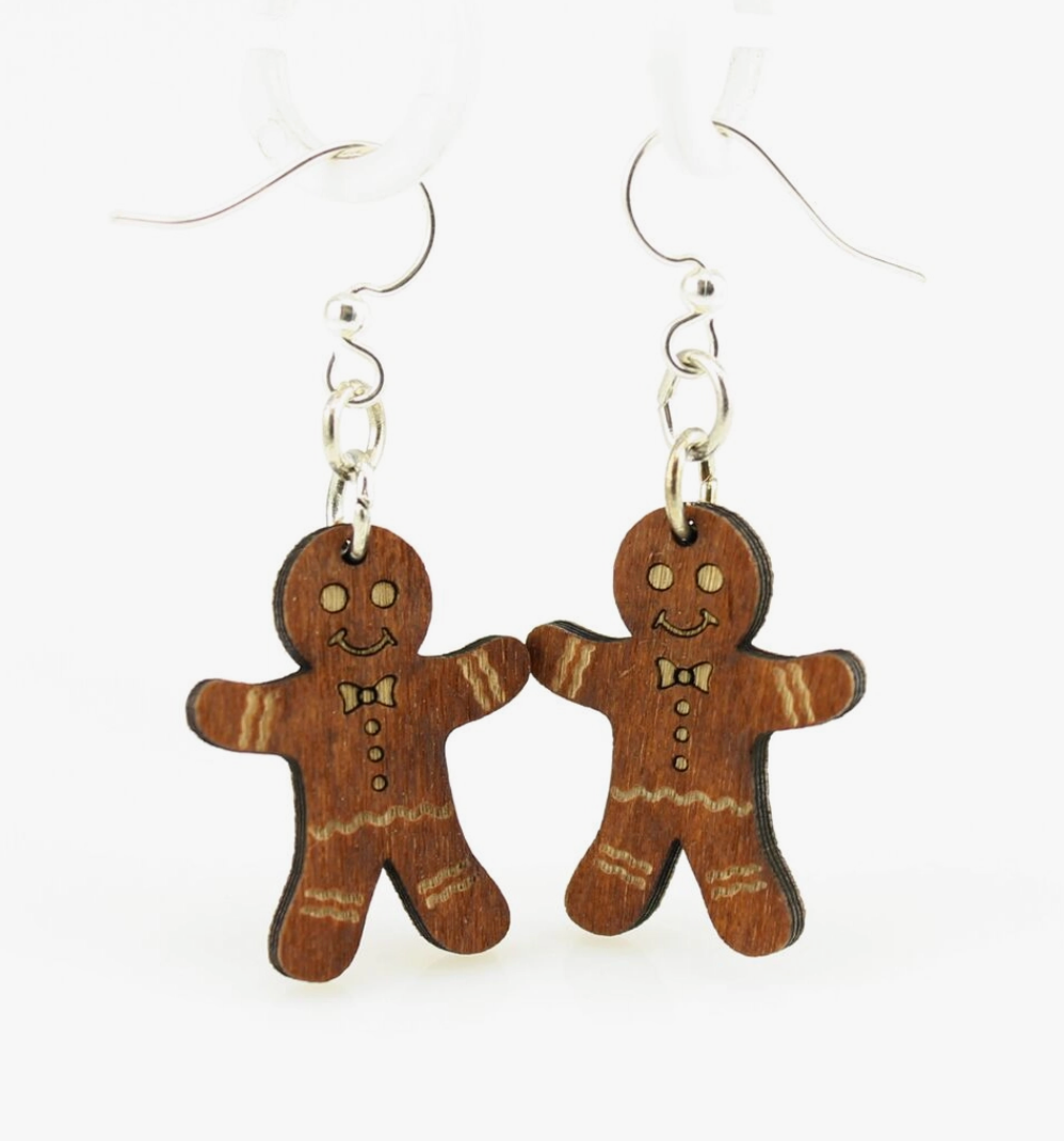 Gingerbread Man Wooden Earrings
