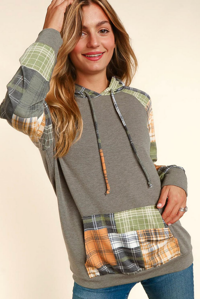 Plaid Accent French Terry Hoodie