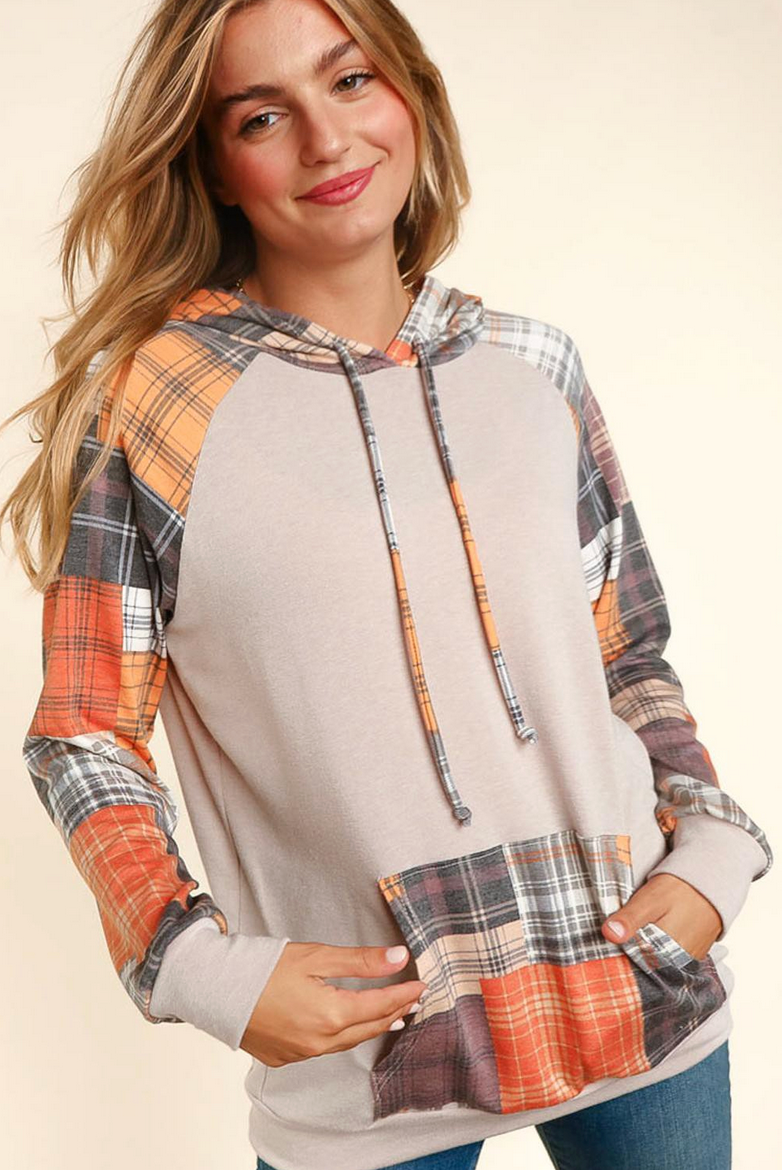 Plaid Accent French Terry Hoodie