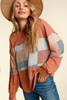 Plus Rust Bubble Sleeve Patchwork Long Sleeve Top