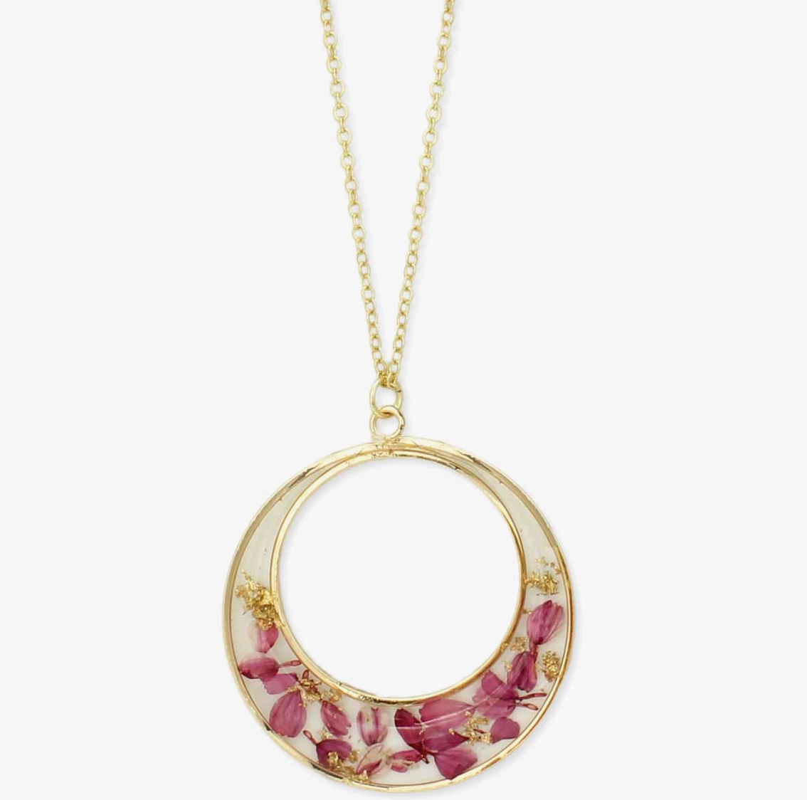 Dried Flower Circle Pendant Necklace
