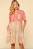 Coral/Taupe Ditzy Short Sleeve Dress