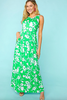 Green Floral Fit & Flare Sleeveless Maxi Dress