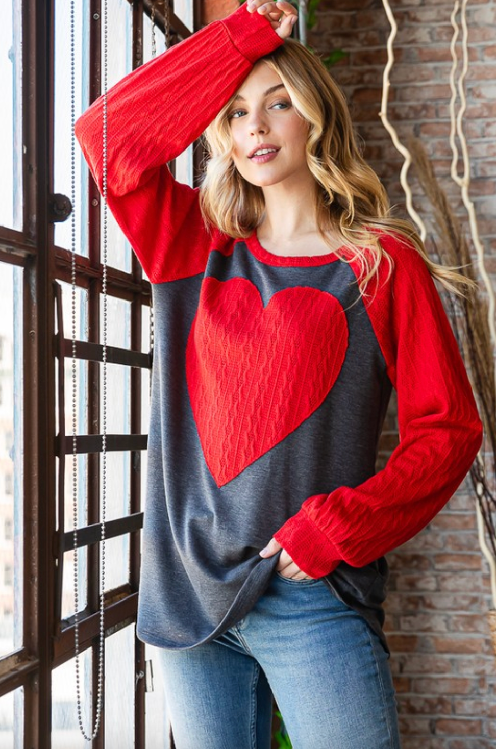 Heart Patch Knit Contrast Top