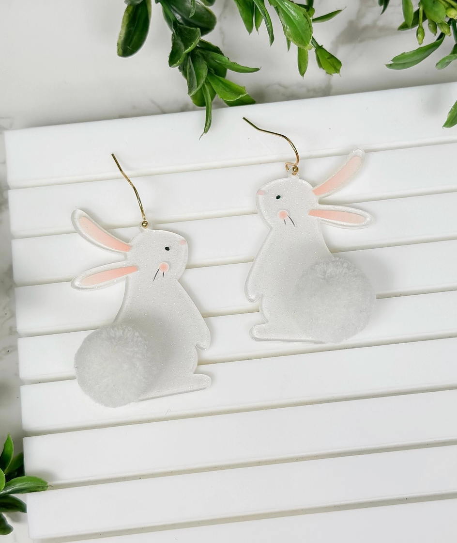White Bunny Dangle Earrings