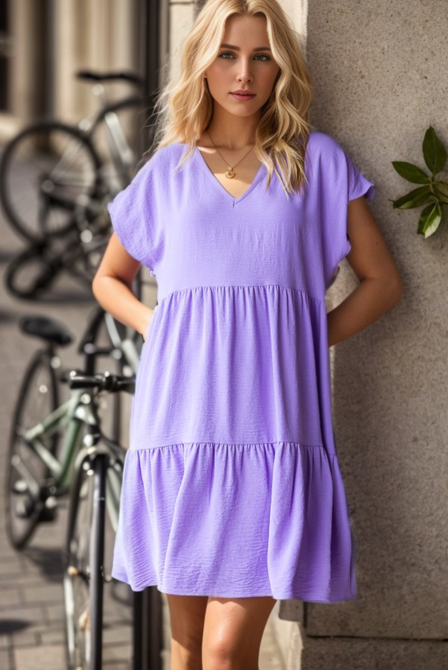 Tiered Dolman Above the Knee Dress