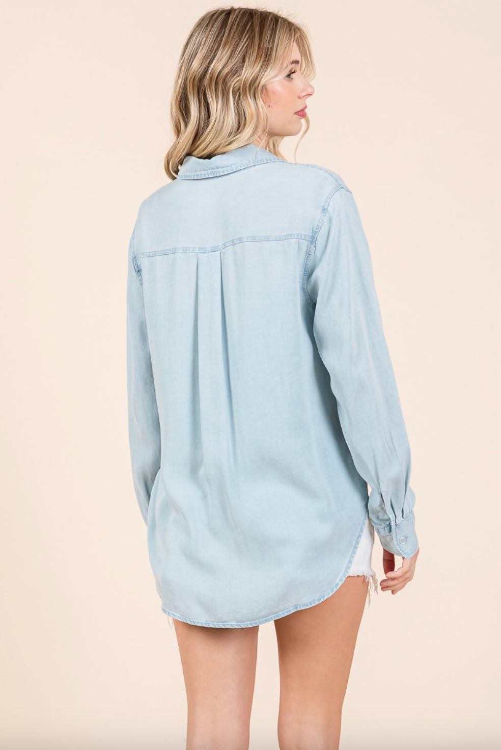 Chambray Button Down Long Sleeve Top S-L