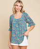 Square Neck Floral Short Sleeve Top