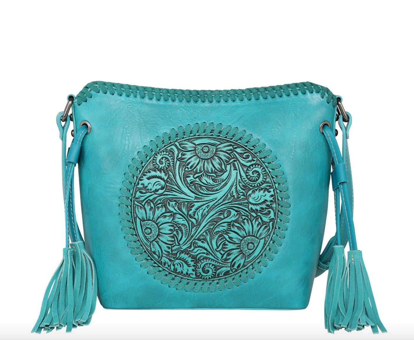 Montana West Tooled Collection Turquoise Saddle Bag