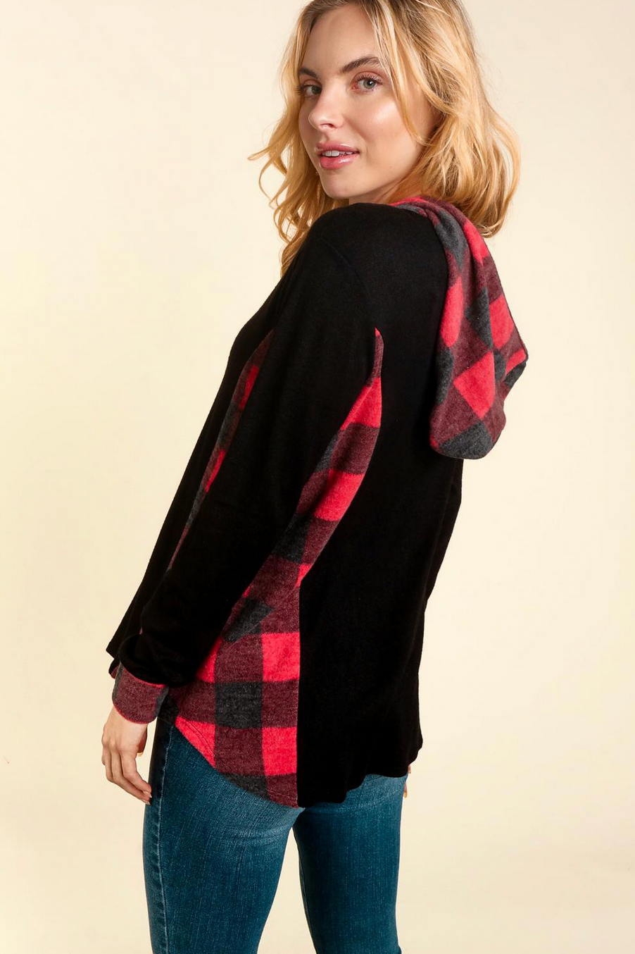 Plaid Accent Brushed Hoodie