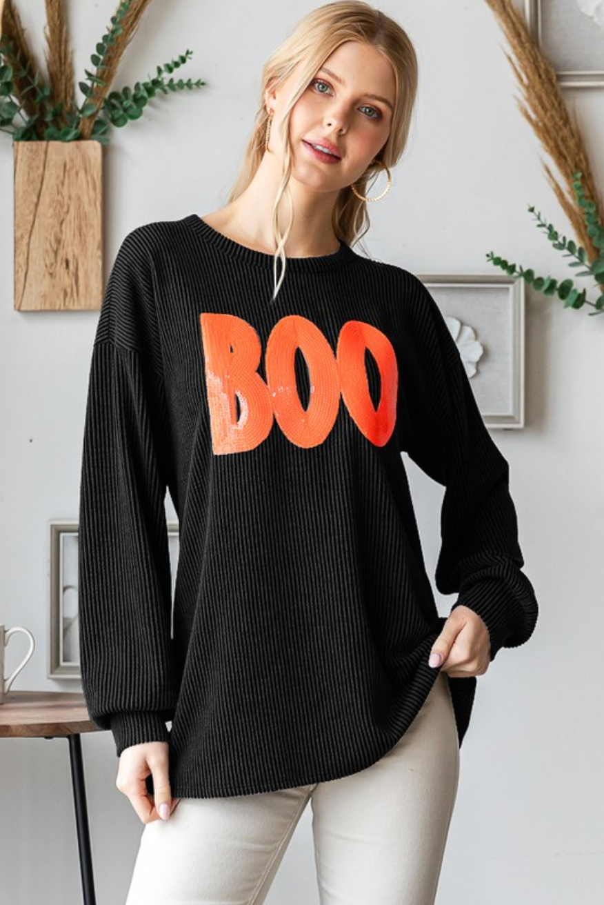 Sequined BOO long sleeve top