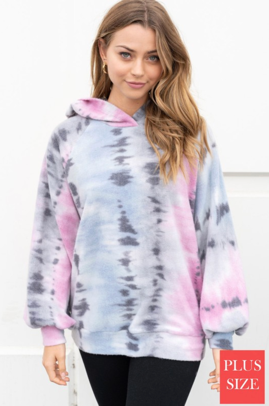 Plus Pink/Gray Tie Dye Hoodie