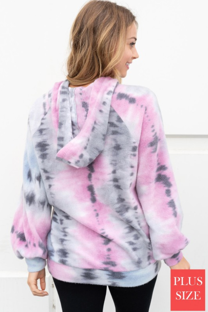 Plus Pink/Gray Tie Dye Hoodie