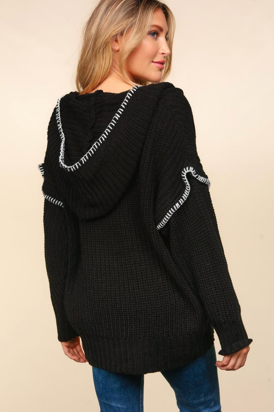 Black Sweater with White Stitch Detail