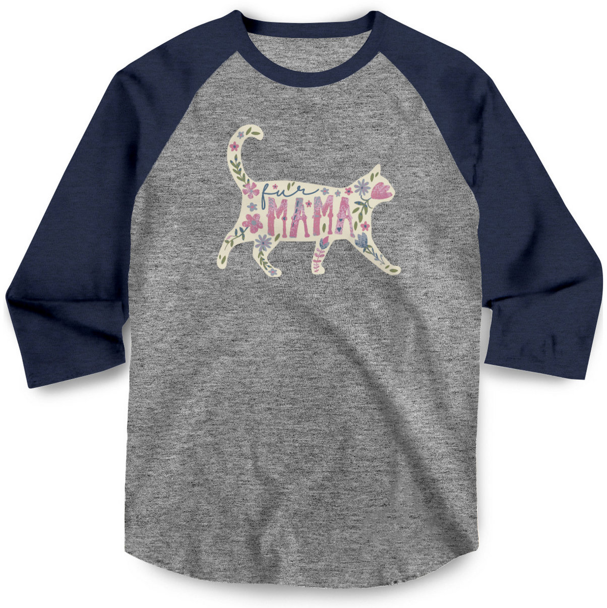 Cat Mama Floral Baseball Tee