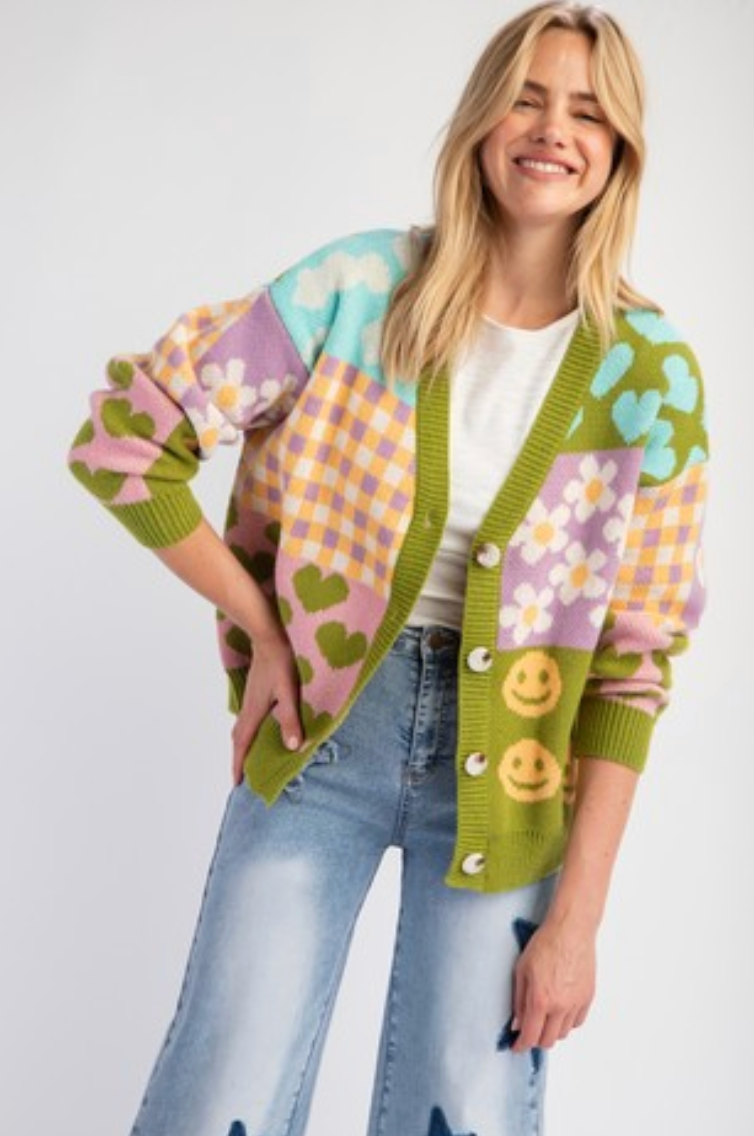 Happy Face/Daisy Cardigan Top S-L