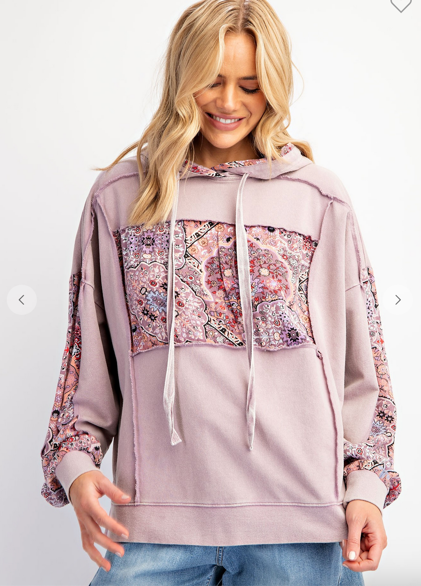 Purple/Taupe Boho Hoodie Top S-L