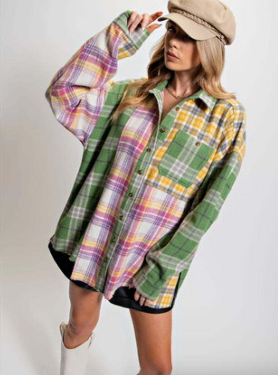 Boxy Plaid Shacket Top S-L