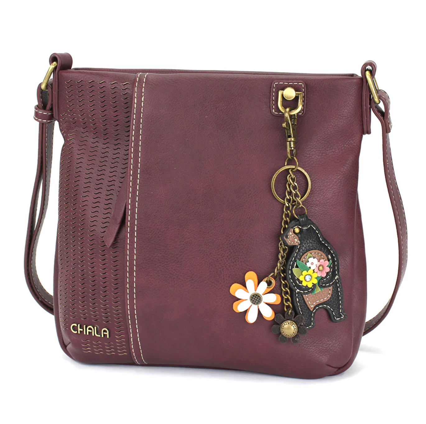 Chala Laser Cut Crossbody Plum With Bear