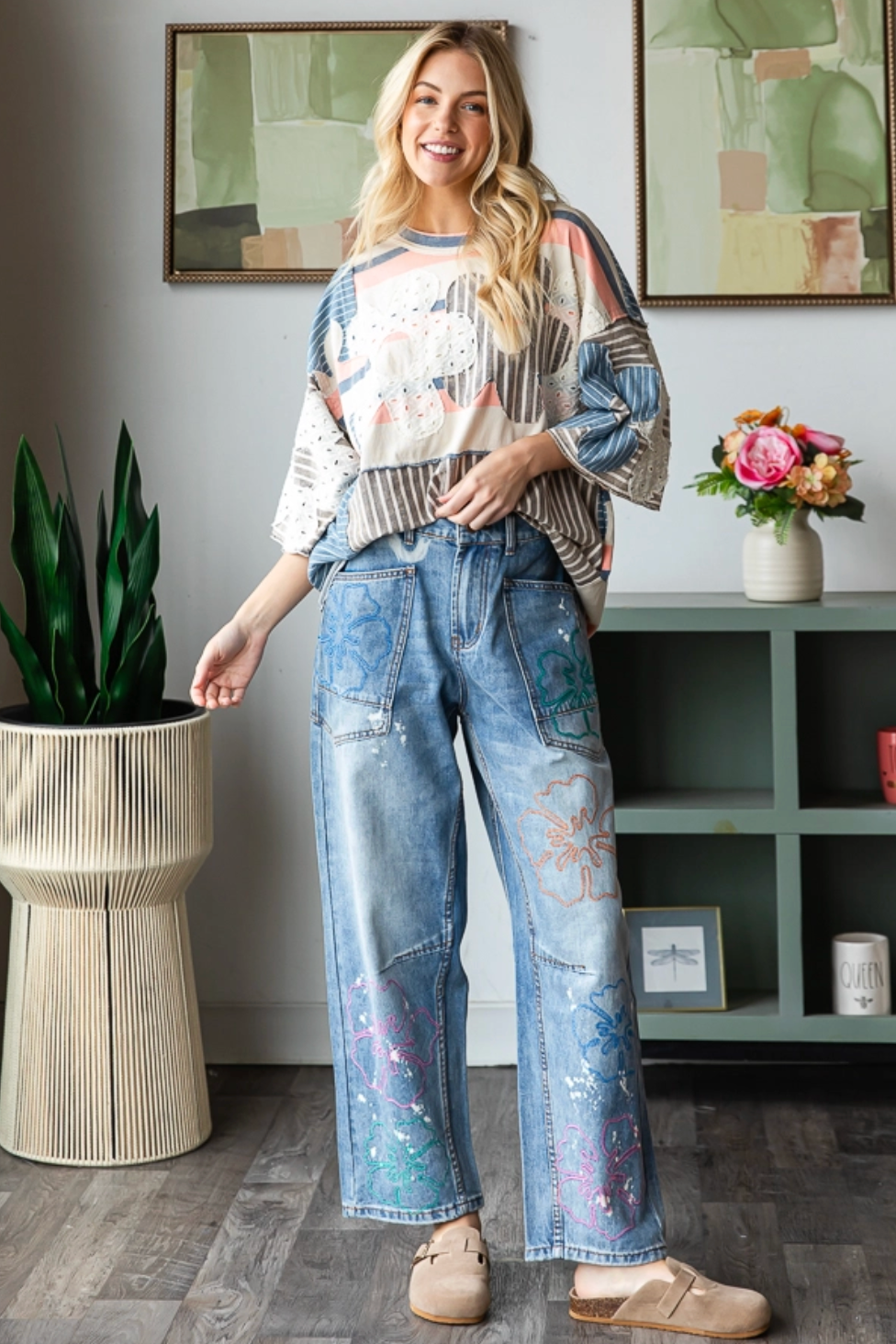 Oli & Hali Flower Embroidered Jeans