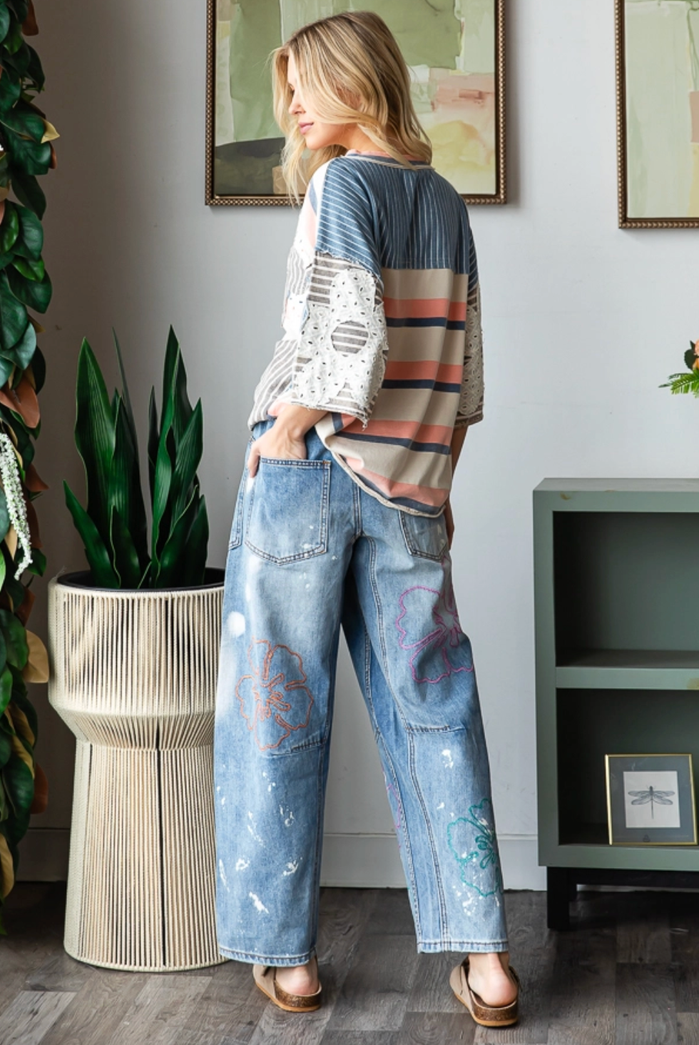 Oli & Hali Flower Embroidered Jeans