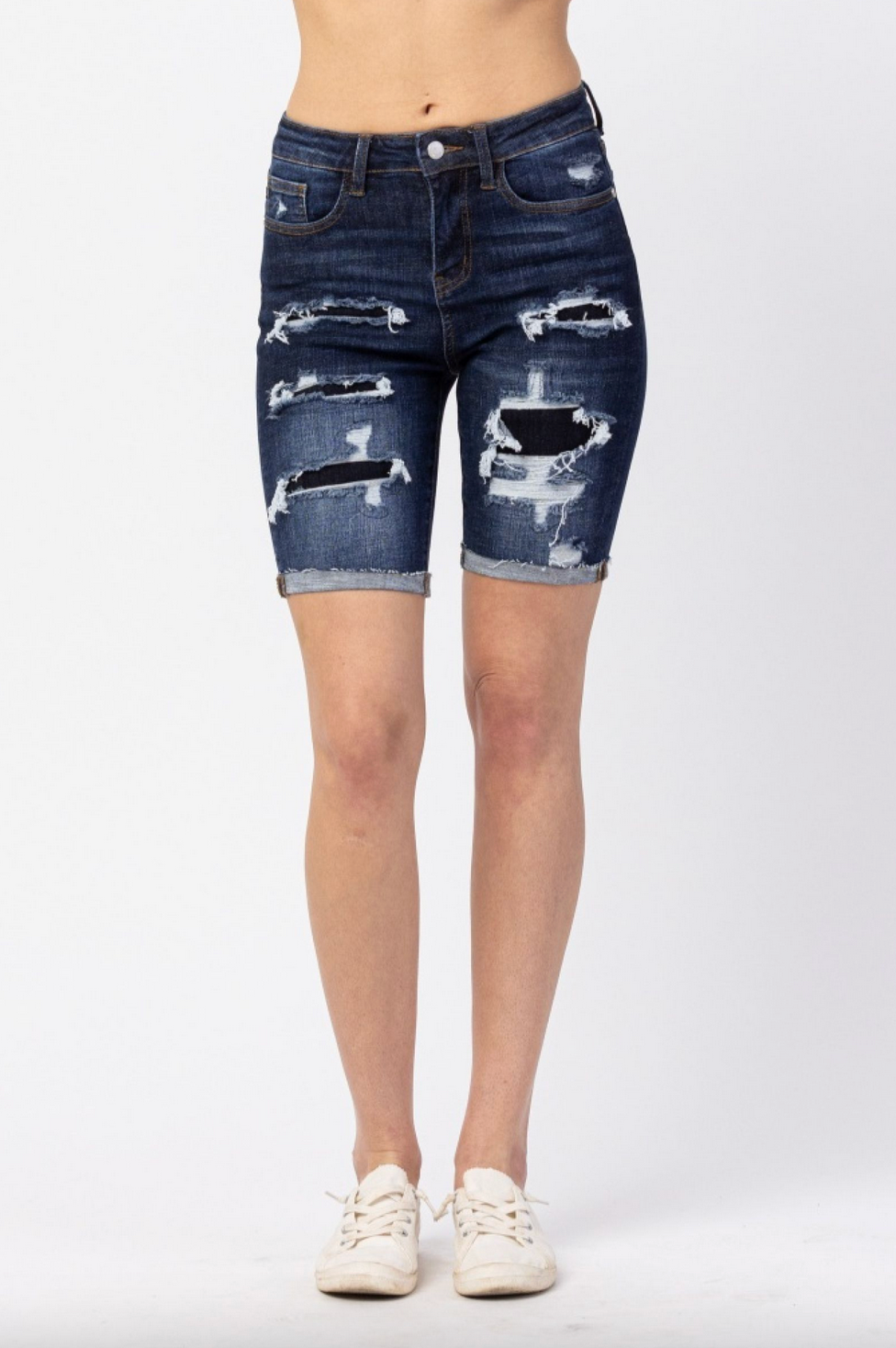 Judy Blue SALE 150115 Patched Destroyed Bermuda Short