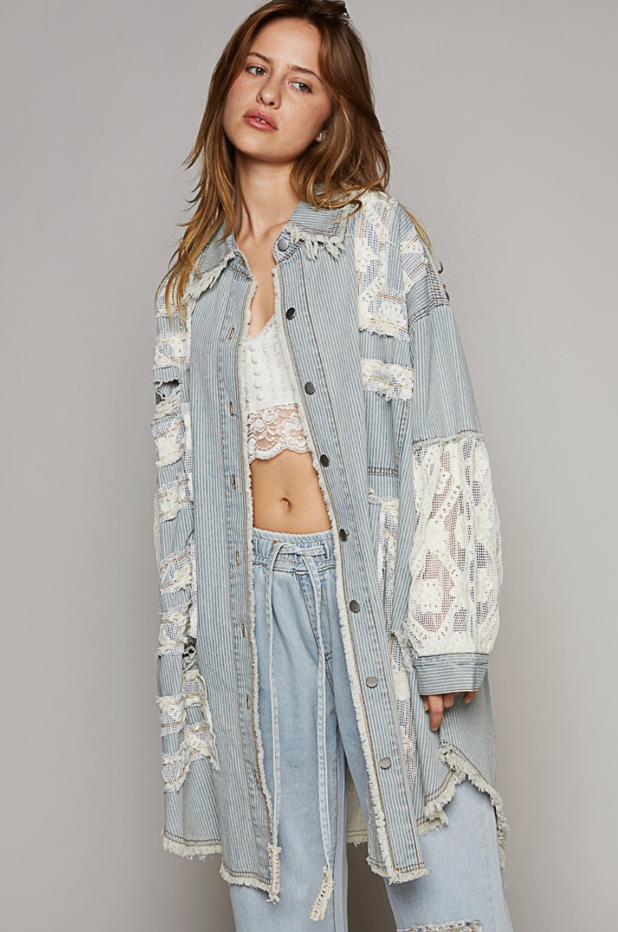 Oversized Denim and Lace Jacket