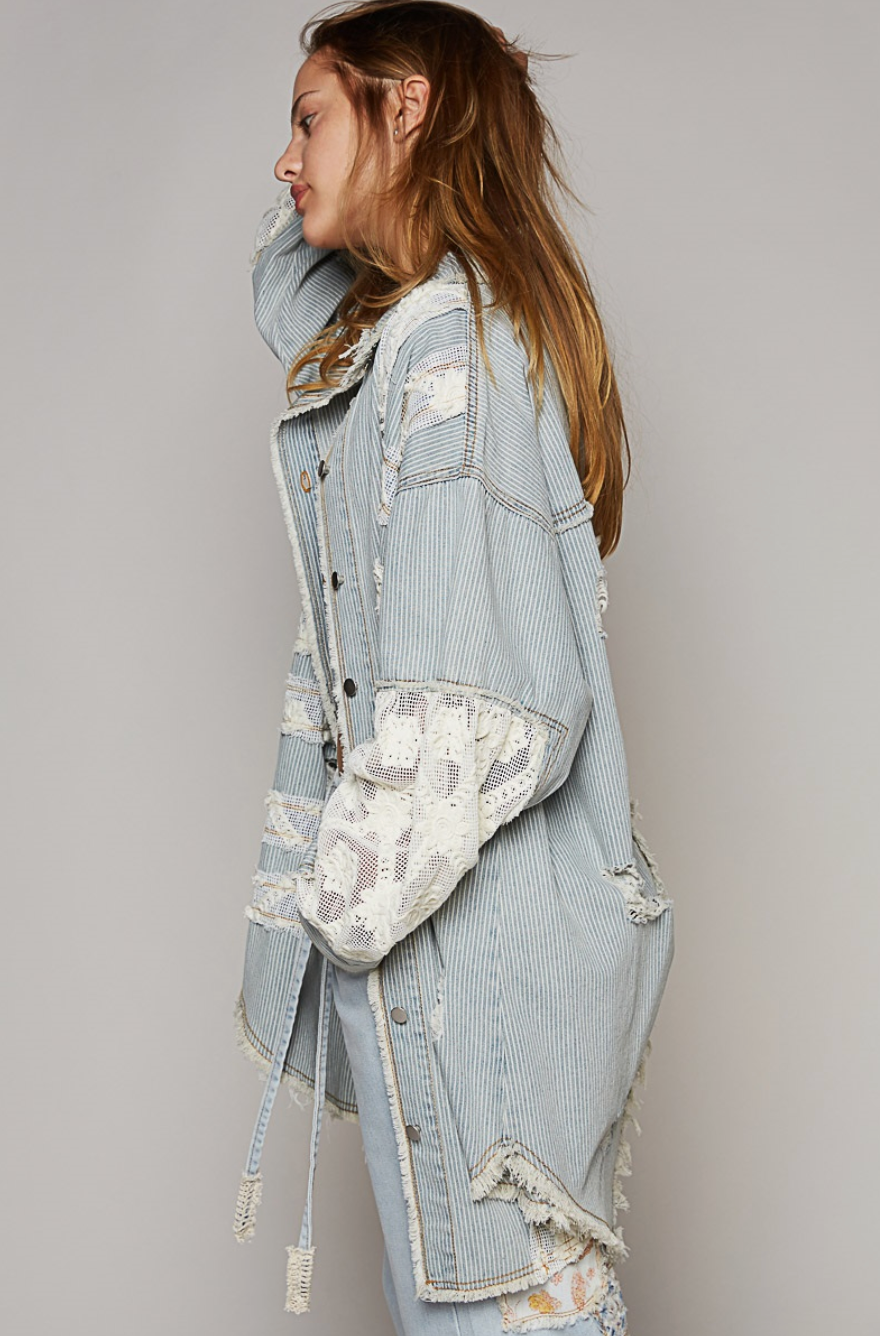 Oversized Denim and Lace Jacket