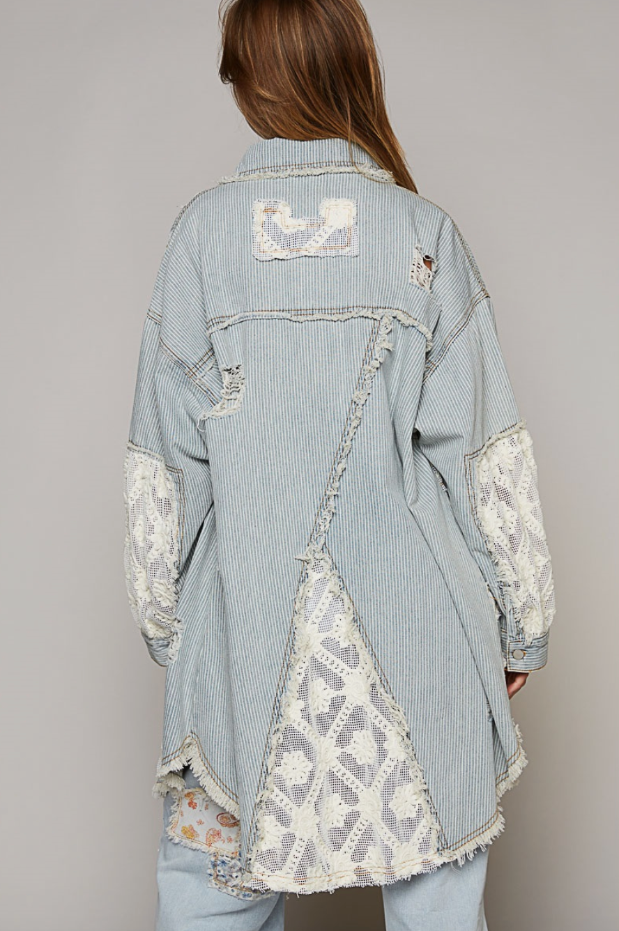 Oversized Denim and Lace Jacket