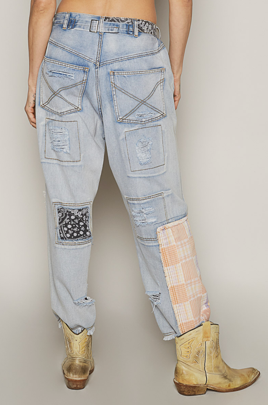 Patchwork Ankle Length Denim Pants