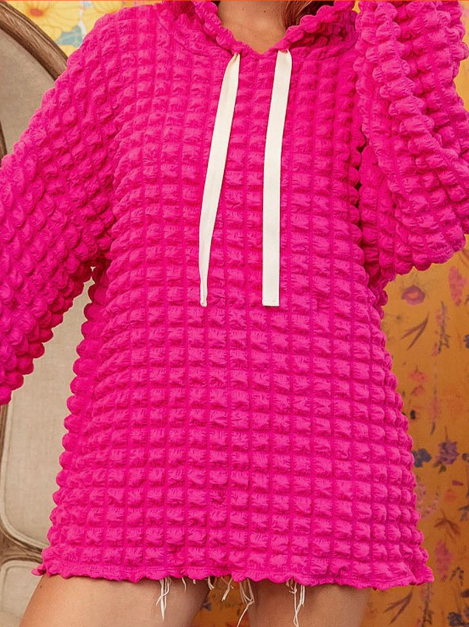 Hot Pink Bubble Texture Hoodie