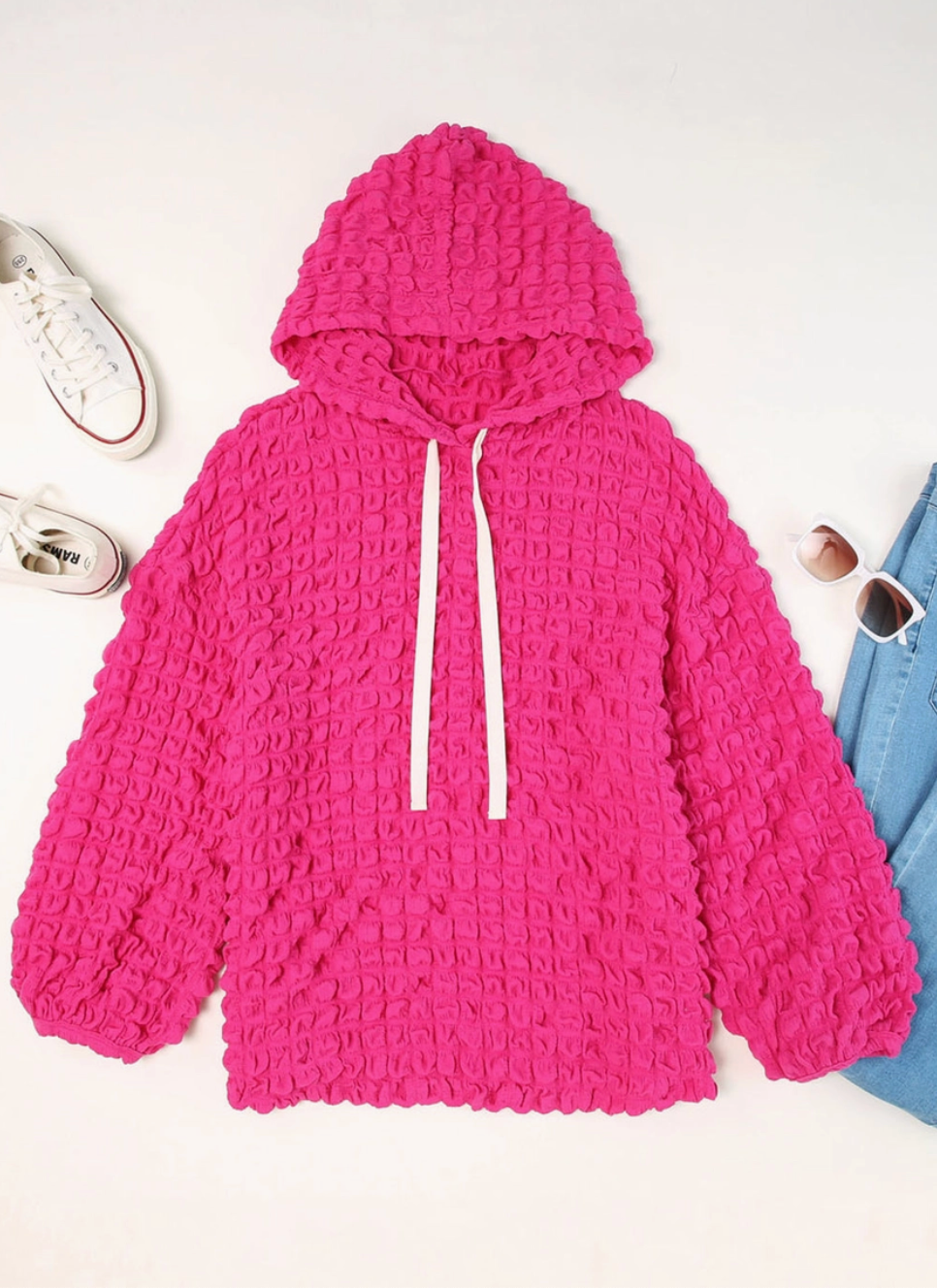 Hot Pink Bubble Texture Hoodie