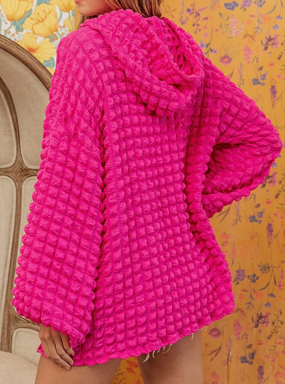 Hot Pink Bubble Texture Hoodie