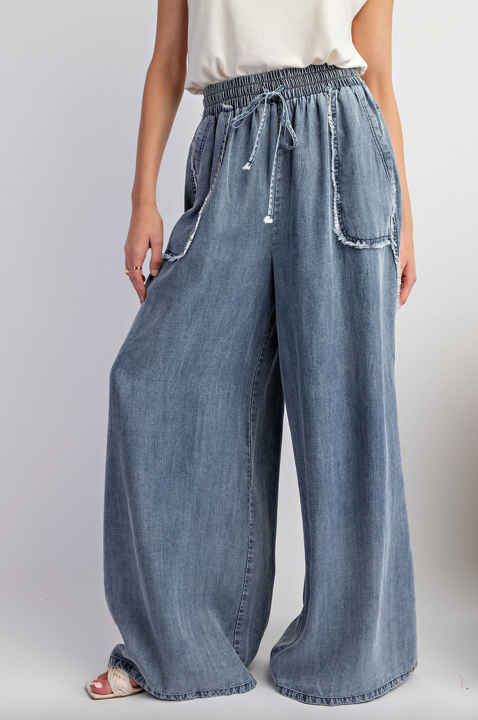 Washed Chambray Palazzo Pants