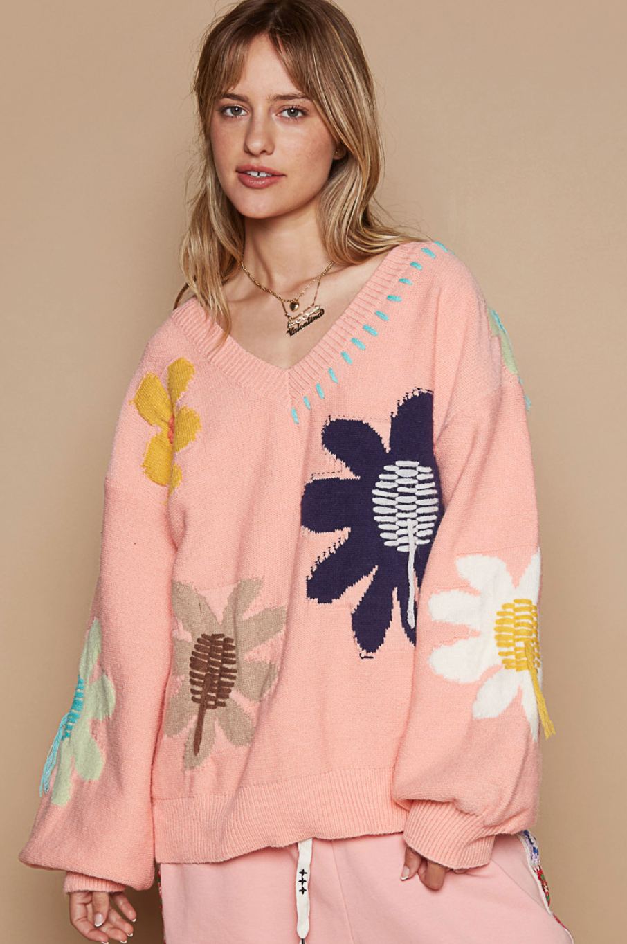 Oversized Pink Floral Sweater