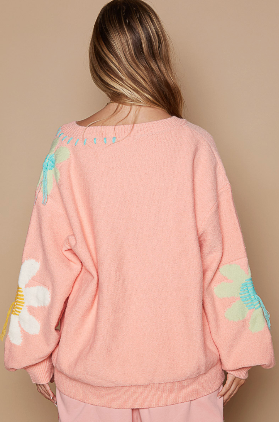 Oversized Pink Floral Sweater