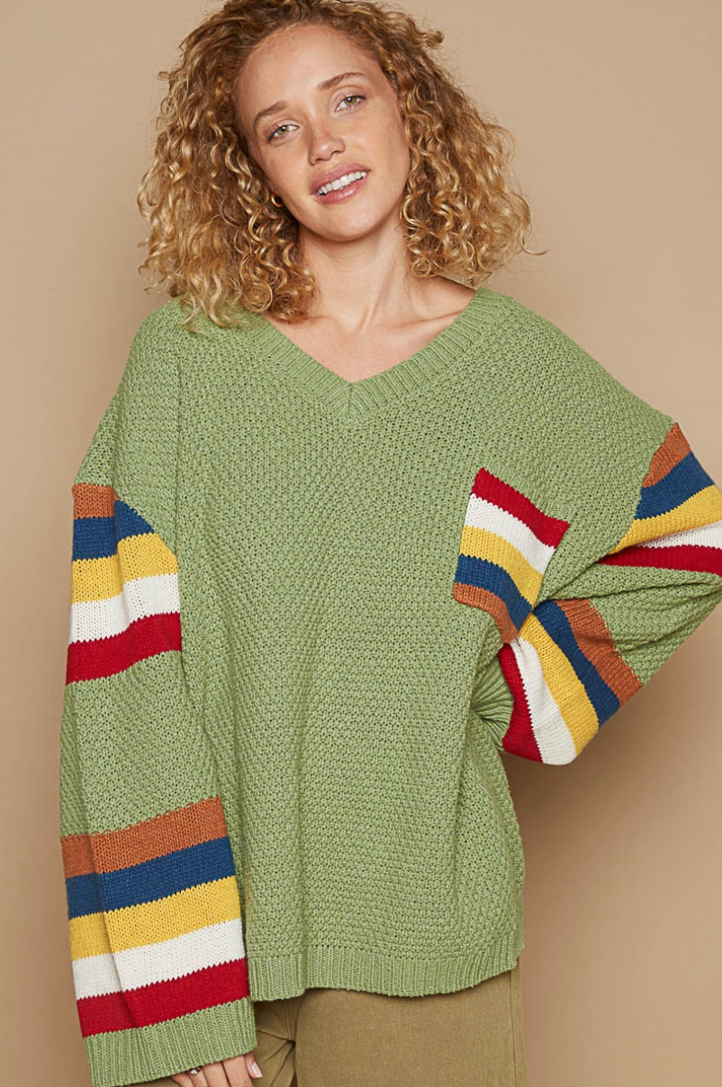 Oversized Green Striped Sweater