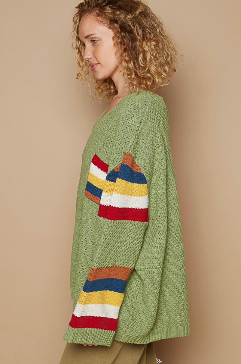 Oversized Green Striped Sweater