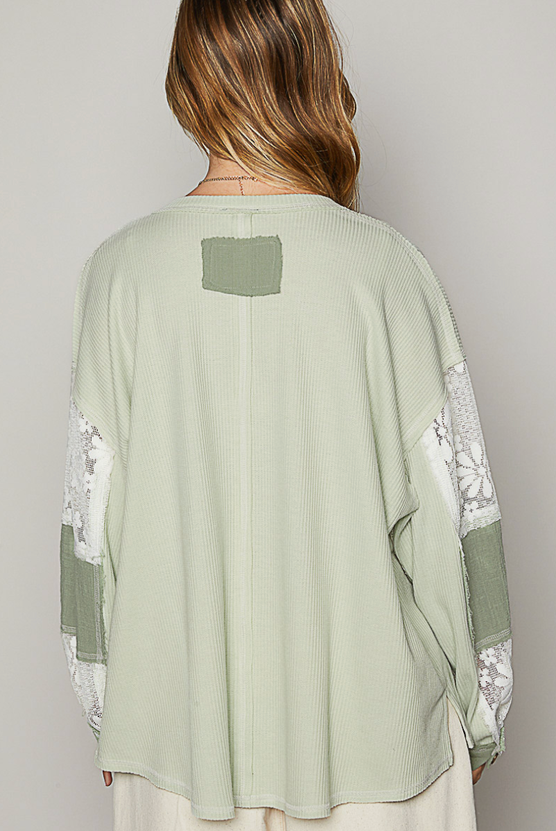 Sage Crochet Lace Thermal Top