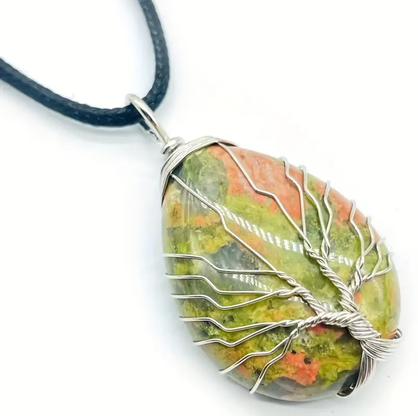 Green Floral Stone Tree of Life Necklace