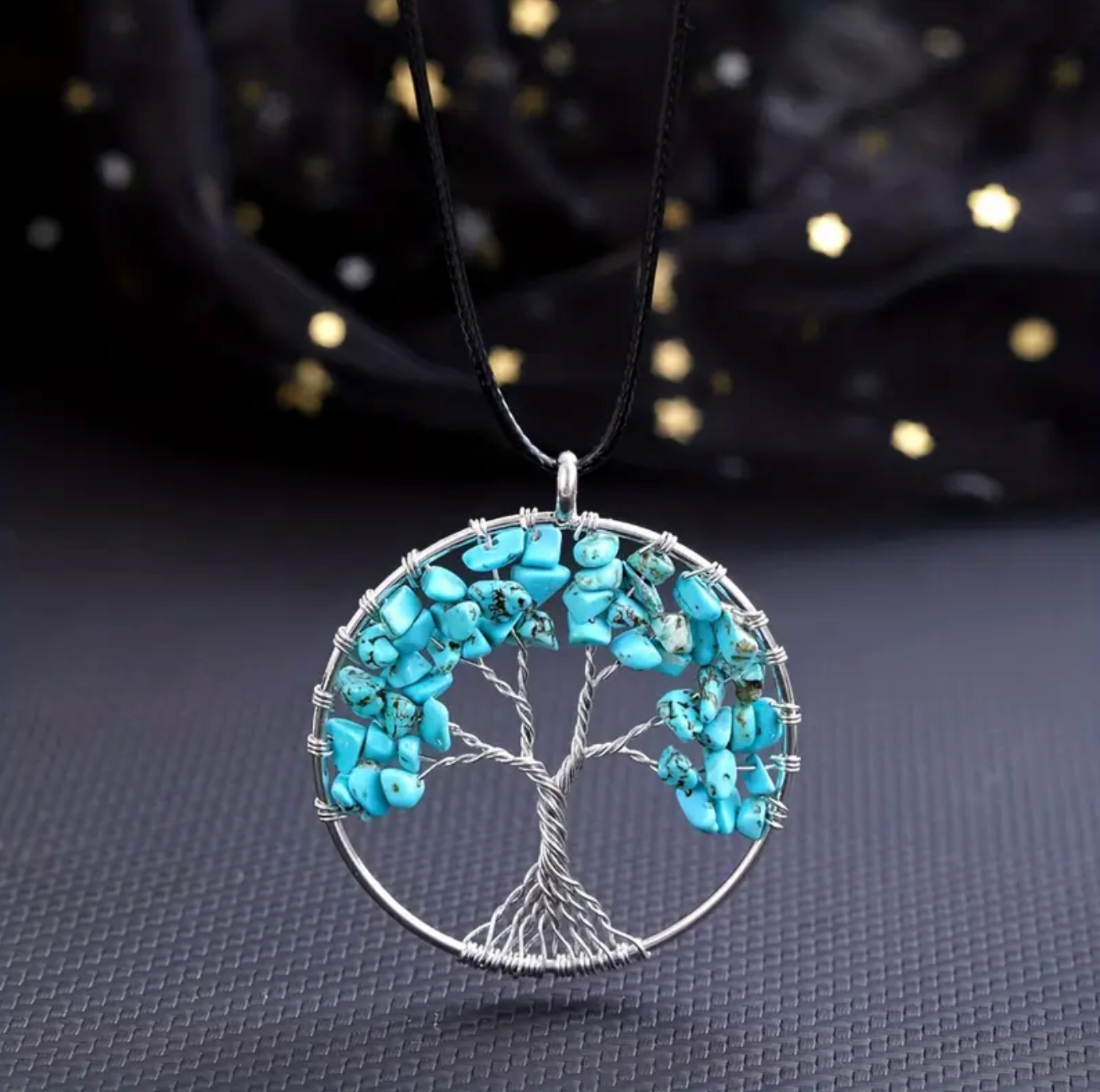 Turquoise Tree of Life 2" Round Pendant Necklace