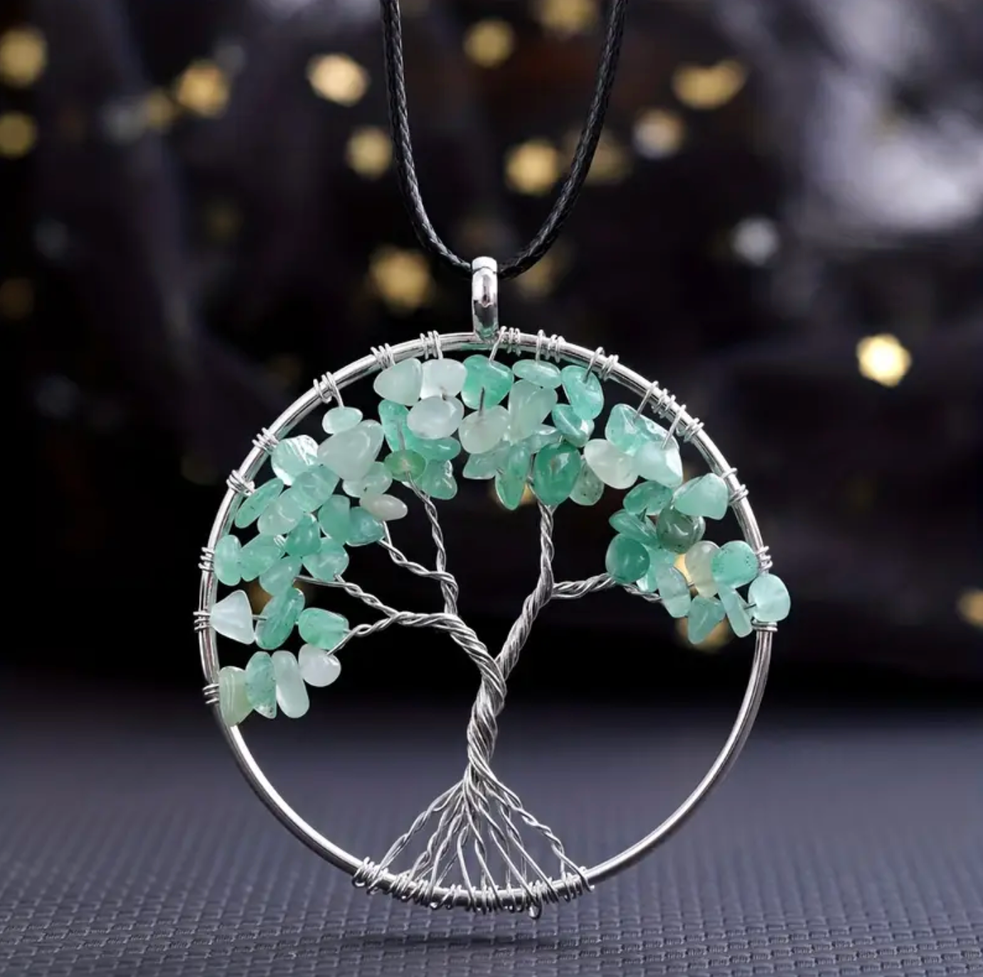 Adventurine Tree of Life 2" Round Pendant Necklace