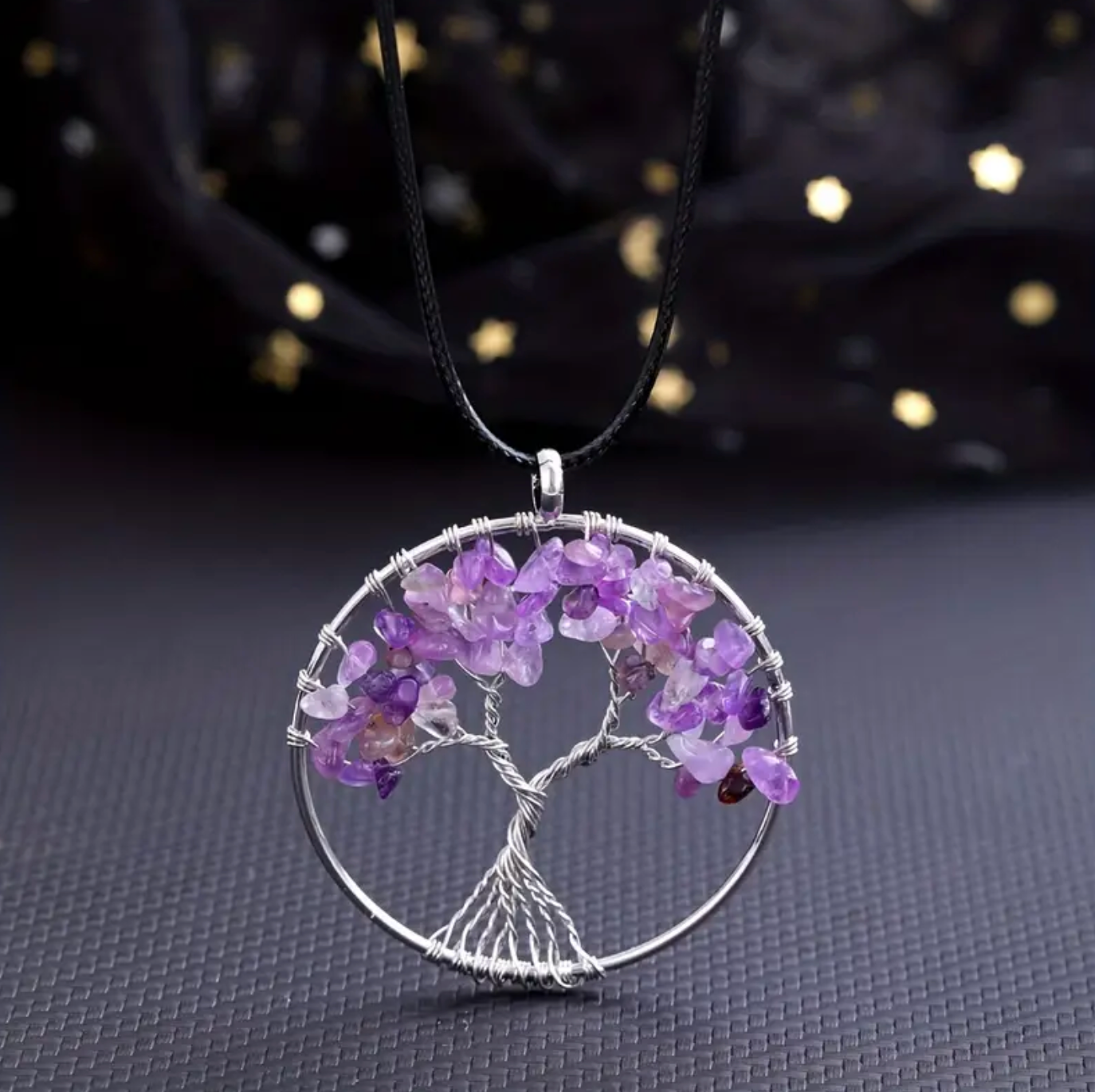 Amethyst Tree of Life 2" Round Pendant Necklace