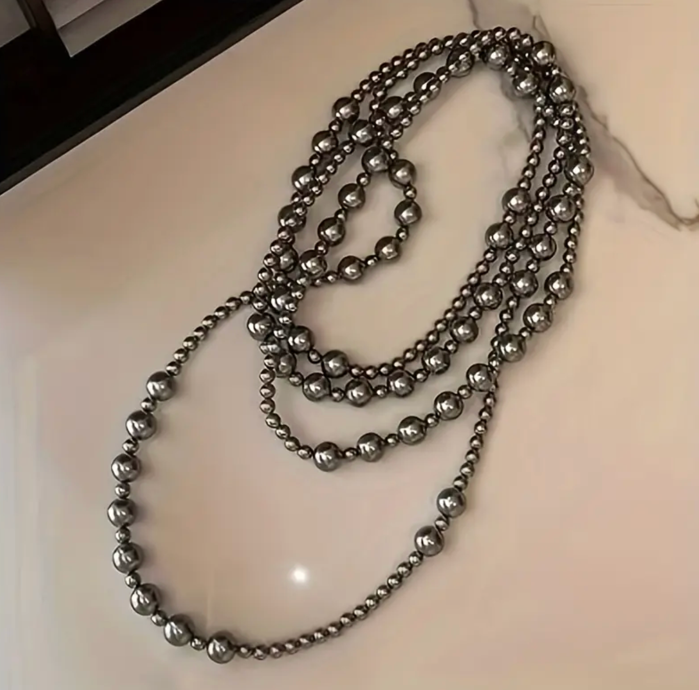 Multi Layer Gunmetal Bead Necklace