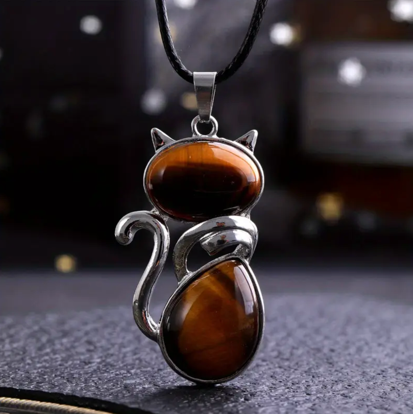 Tiger Eye Cat Pendant Necklace